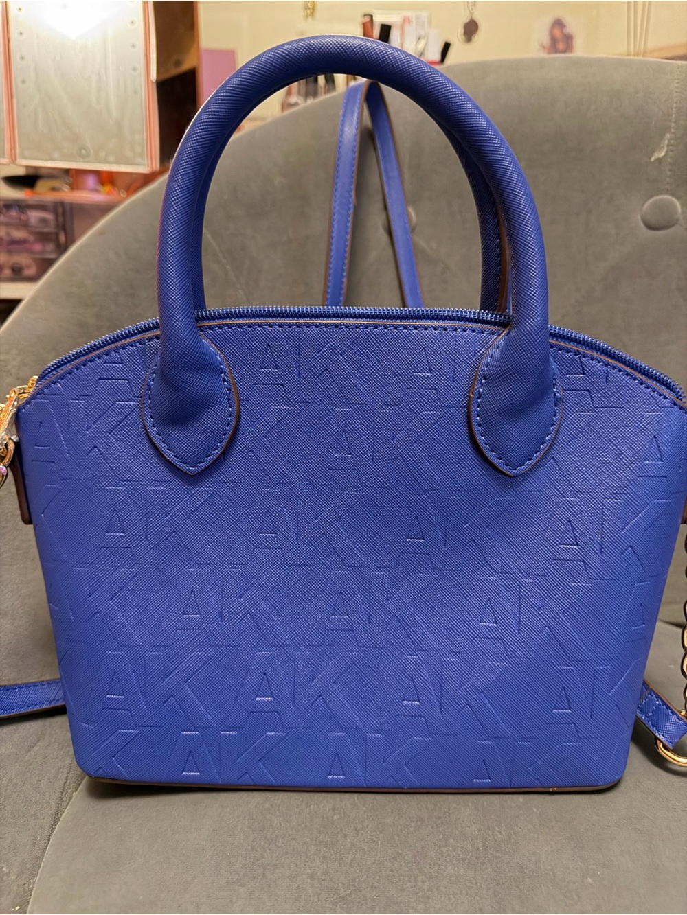 Anne Klein Royal Blue Embossed Saffiano Dome Satchel - Picture 2 of 4